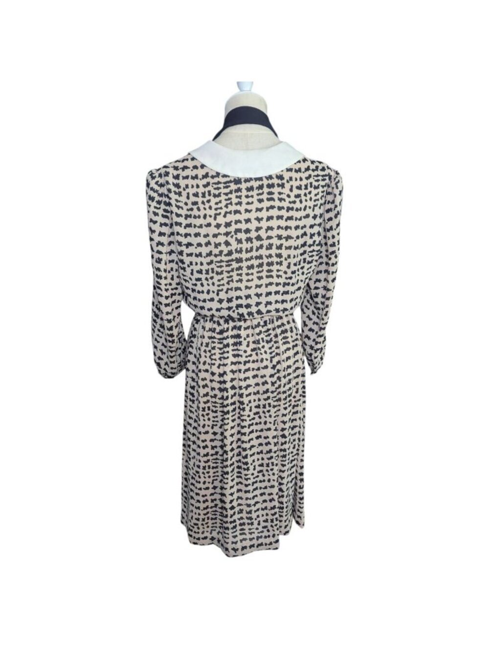VTG Carriage Court Dress With Black Abstract Print White Collar & Belt Long - Picture 4 of 5